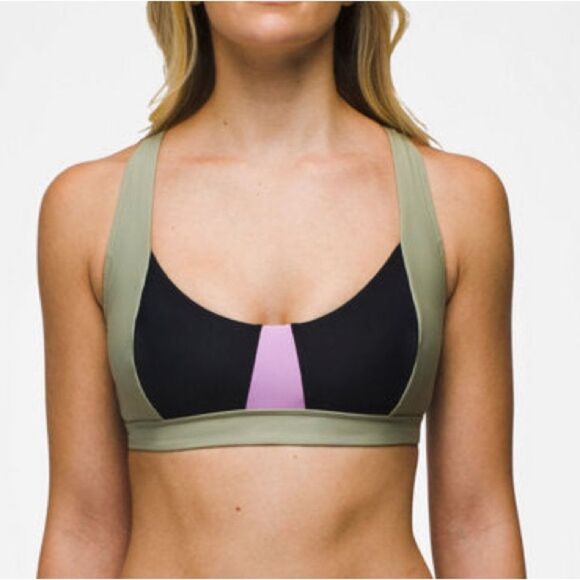 NWT Prana Tulum Swim Bikini Top in Black Colorblock Size XS - Picture 1 of 4